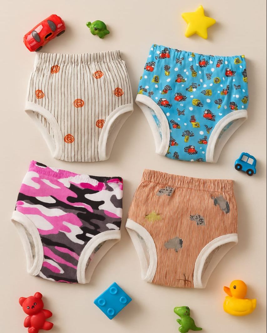 Reusable Cotton-Polyester Blend Baby Training Pants, Adjustable Leak-Proof Design, 0-18kg, Fits 0-3 Years - Animal/Car/Transport Print