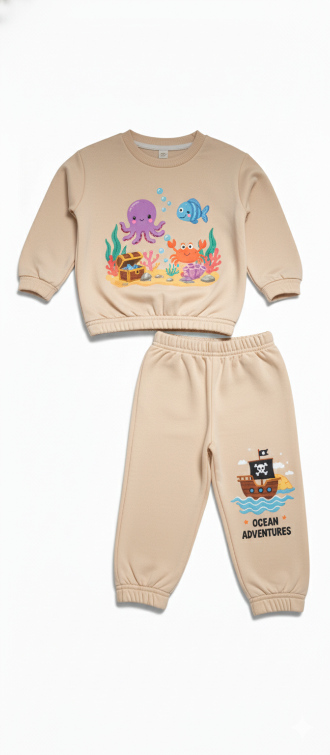 Baby And Baba Printed Fleece Pajama Suit for Winter