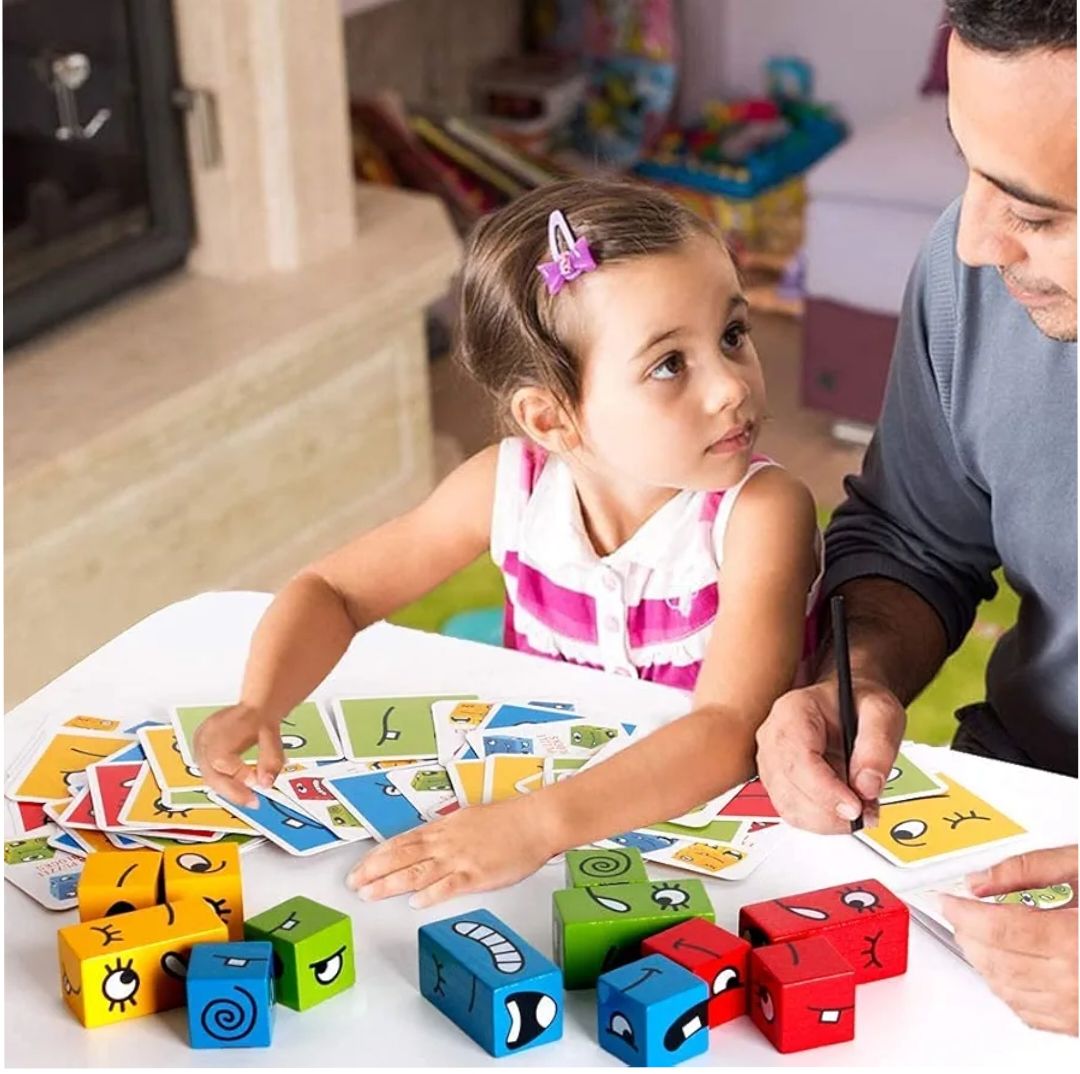 Plastic 3D Crazy Face Changing Puzzle Blocks Game Magic Cube Board Game for Kids - 64 Challenging Cards Learning Toy with Bell Educational Face Expression Matching Cube Toy with Challenge Cards | Brain Teaser & IQ Learning Game for Boys & Girls