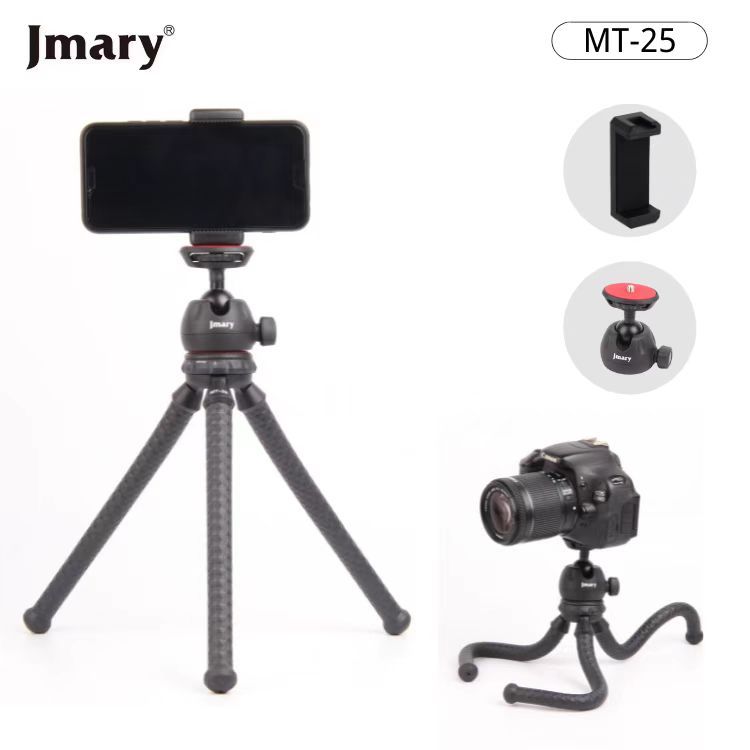 JMARY MT-25 - Table Top Mini Portable Flexible Tripod Stand for Mobile Phones and DSLR & Digital Cameras - Coming with Universal Mobile Phone Holder