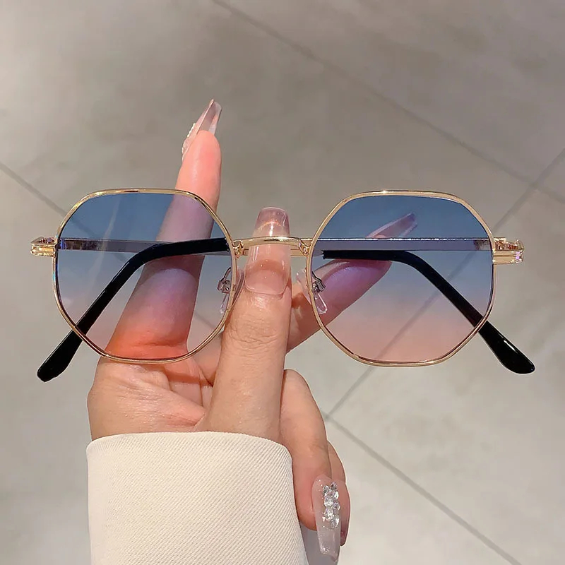 Eldorado Trendy Metal Frame Sunglasses/ Retro Polygon Gradient Mirror Sunscreen Sunglasses