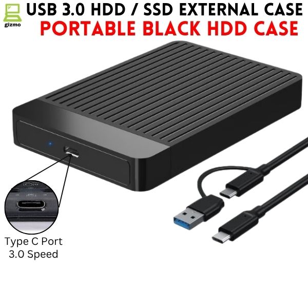 USB 3.0 Portable HDD SSD 2.5" Hardrive External Case ( Black & Transparent ) - 2.5" Hard Drive Case 5Gbps High Speed Fast Data Transfer (ONLY CASE)