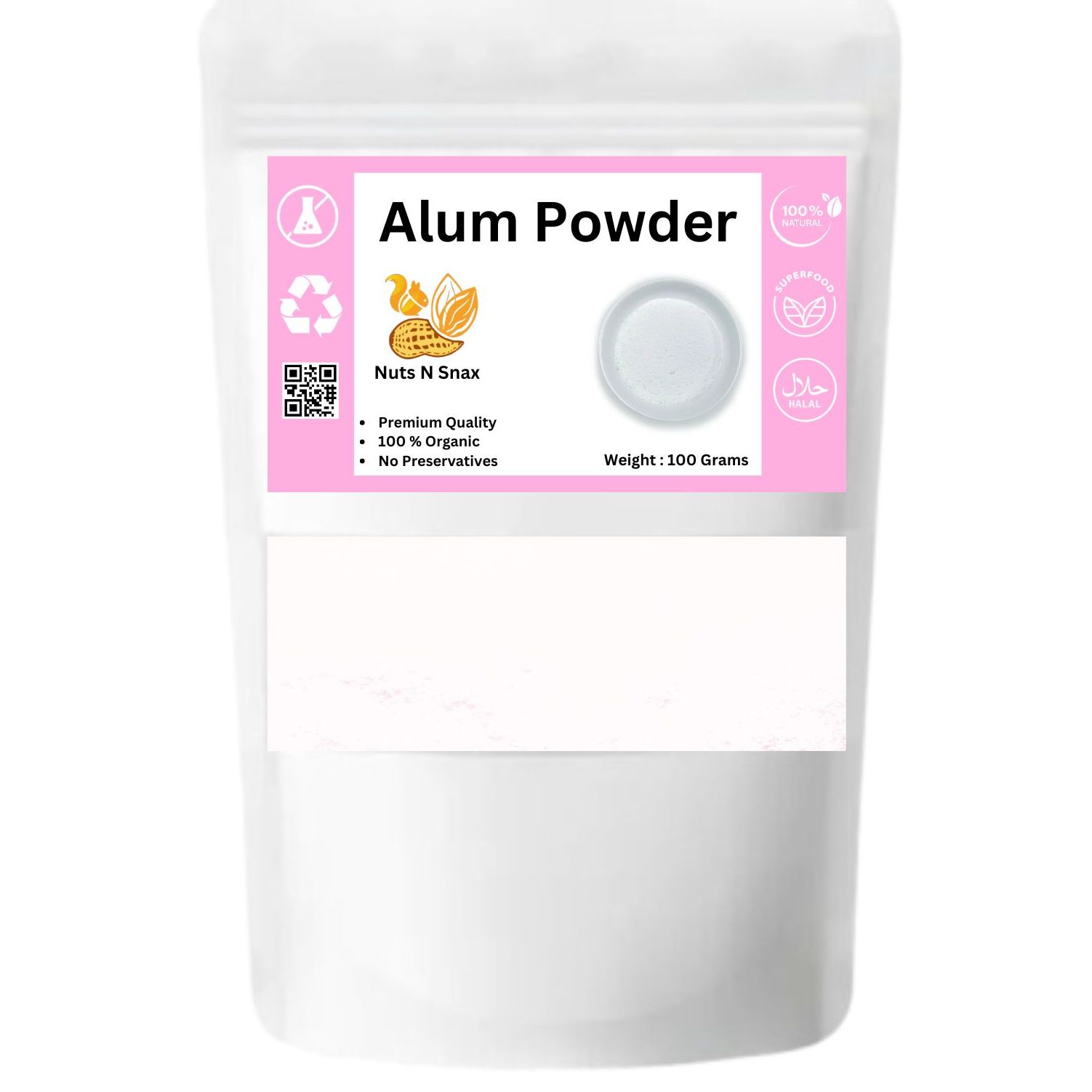 White Alum | Phitkari | Powder | Safaid Phatkari | Phitkari Safaid Powder 100 Gram By Nuts N Snax