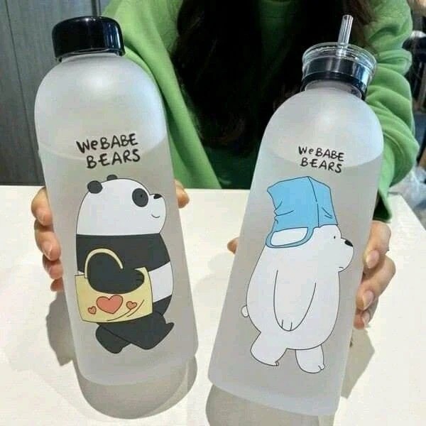 1000Ml We Bare Bear Water Bottle Panda Cup Transparent Water Bottle Drinkware Cup Frosted Plastic Water Bottle With Straw Leak-Proof