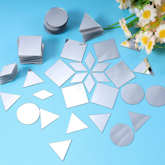 DealPort | 4 Shapes Acrylic Mirror Crafts | Self-Adhesive | Round, Triangle, Diamond. Mini square | DIY Acrylic Mirror Wall Stickers Mini | Suitable for DIY Crafts, Home Décor, Wall Decor, Living Room, Bedroom Art Decals | Golden, Silver