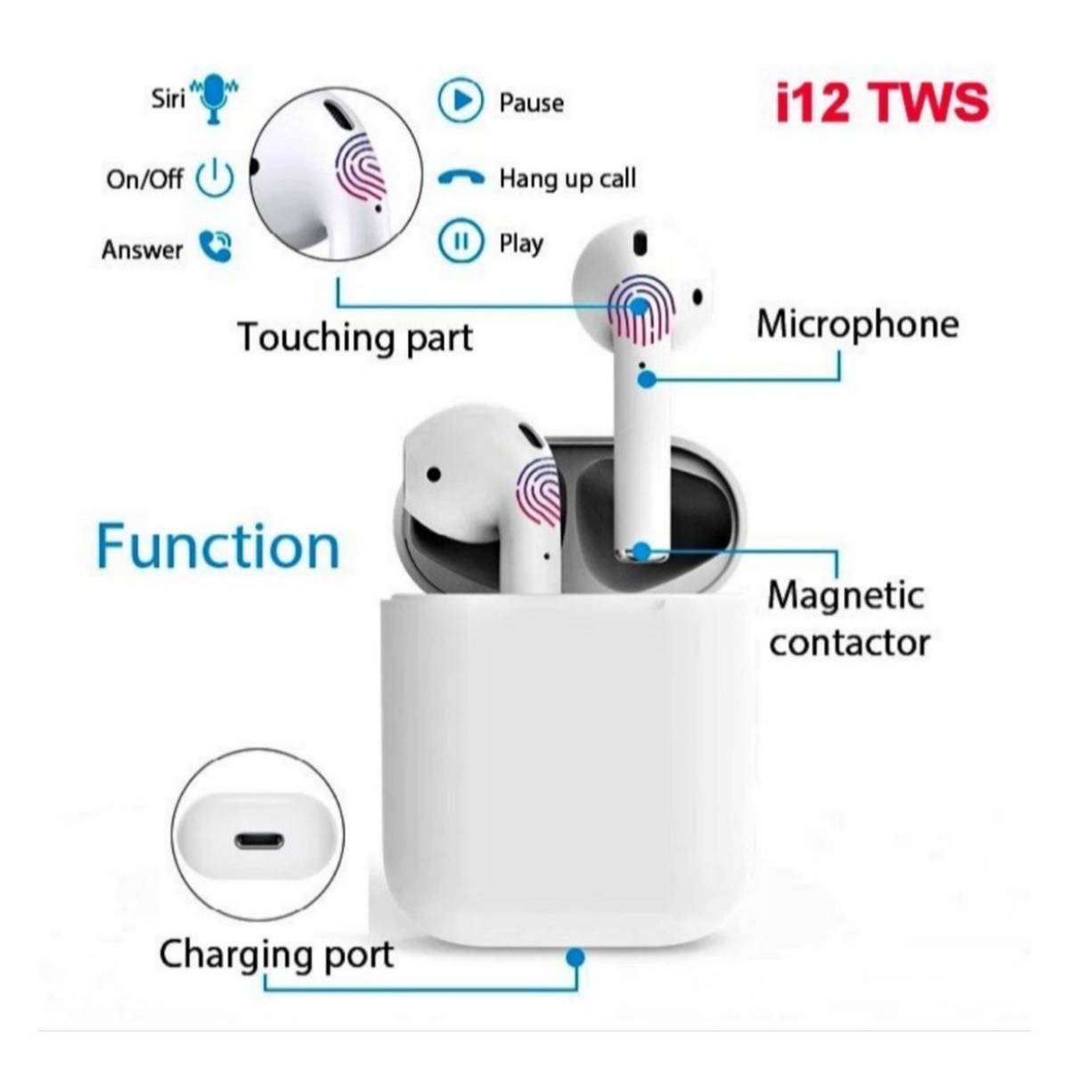 Как подключить tws к андроиду i12 Double Wireless Bluetooth Hand Free with Power Bank AirPod Stereo Earphones 