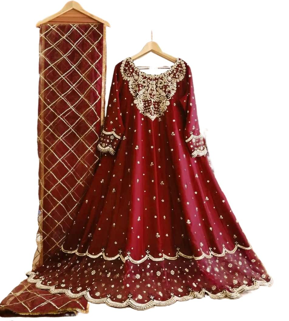 Women Dresses Embroidered 3 Piece Dress Maxi Heavy Neck & Border Embroidery Shamose Silk Maxi Ready to Wear Fully Emb Dupatta 3Pcs Suits Women & Girls