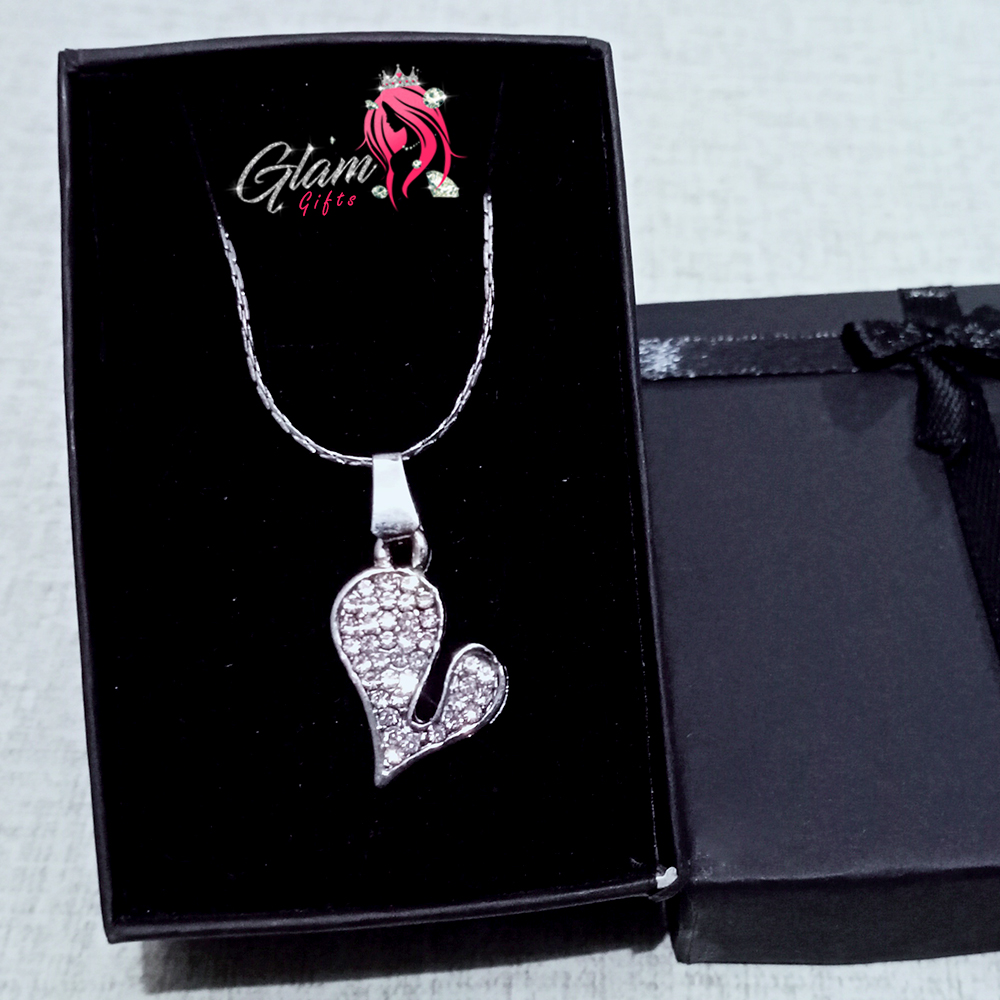 Crystals Silver Heart Pendant Necklace with gift Box for Friends