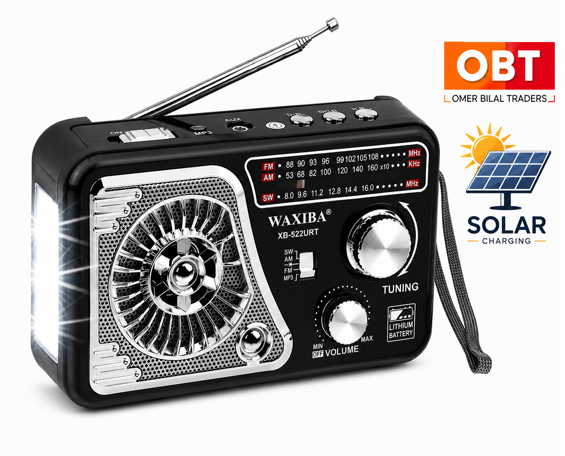 Portable Solar Rechargeable 3 Bands (FM/AM/SW) Radio with USB/TF Music player & Charging Panel Light