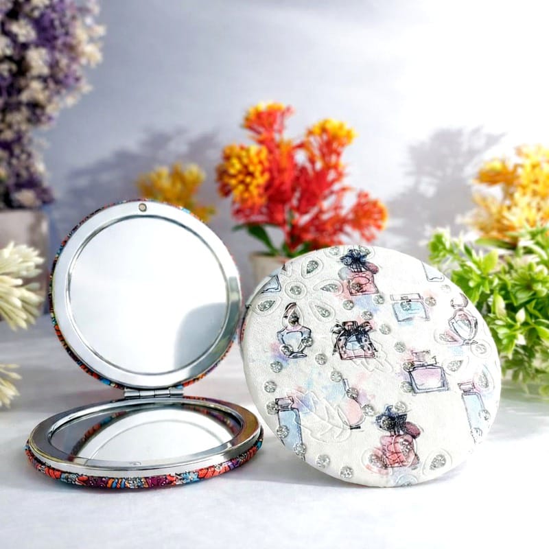 Round & Square Pocket Mirror - Double Sided Compact Makeup Mirror with Printed Design (Multicolor)