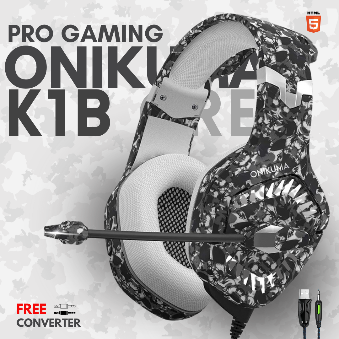 PRO Onikuma RGB K1B Stereo Gaming Headset with RGB LED Lights, Noise Cancelling Mic, Volume Control & Deep Bass Surround Sound  50mm Drivers Over-Ear Wired Headphones for PC, PS4, Xbox One, Laptop & Mobile–Blue&Re