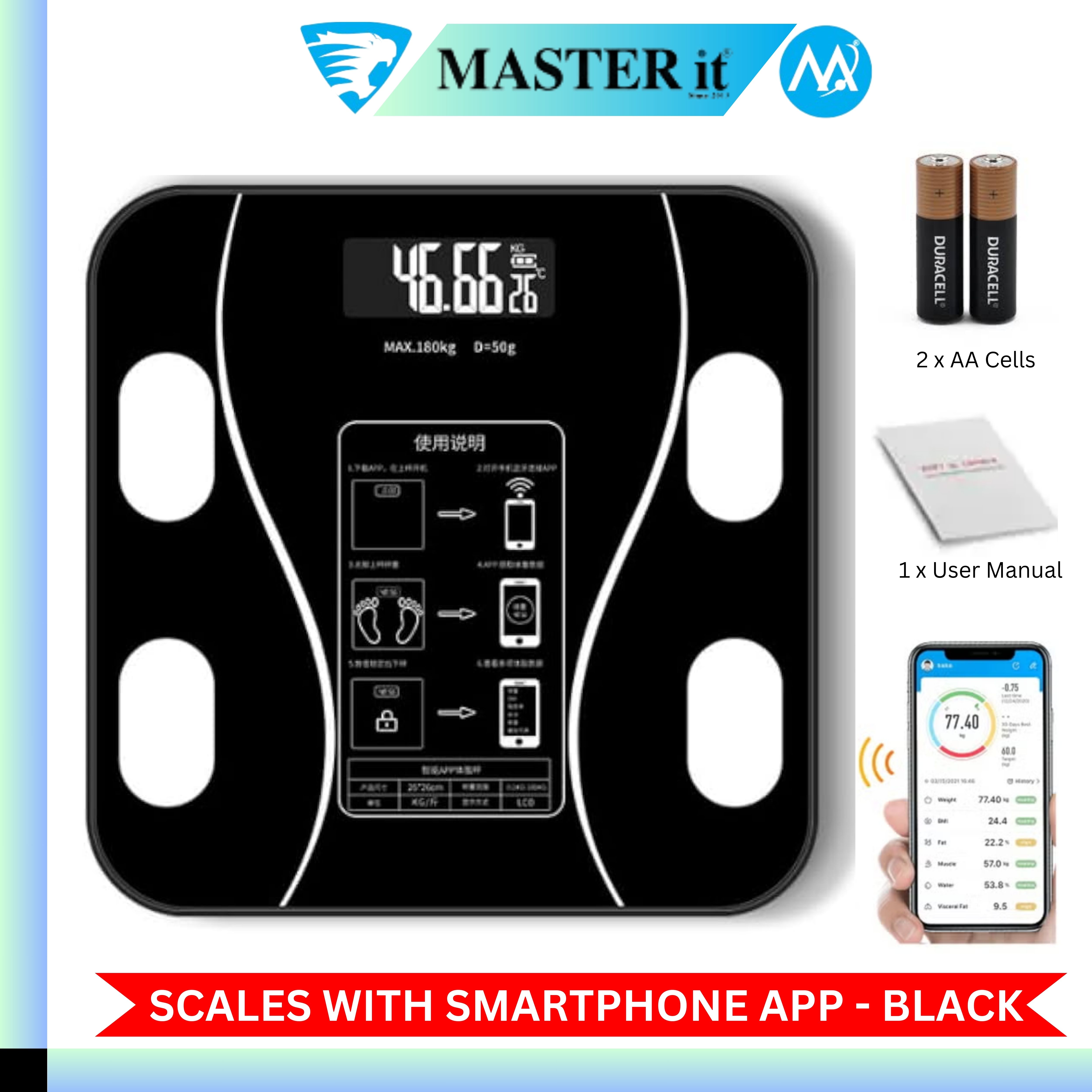 Upto 180kg Bluetooth Weight Machine With App - Smart Digital Body Weight Scale With Bluetooth Weighing Scale App & LED Digital Display - Accurate Body Fat & BMI Measurement Through App - Weighing Machine & Weighing Scale For Household Use