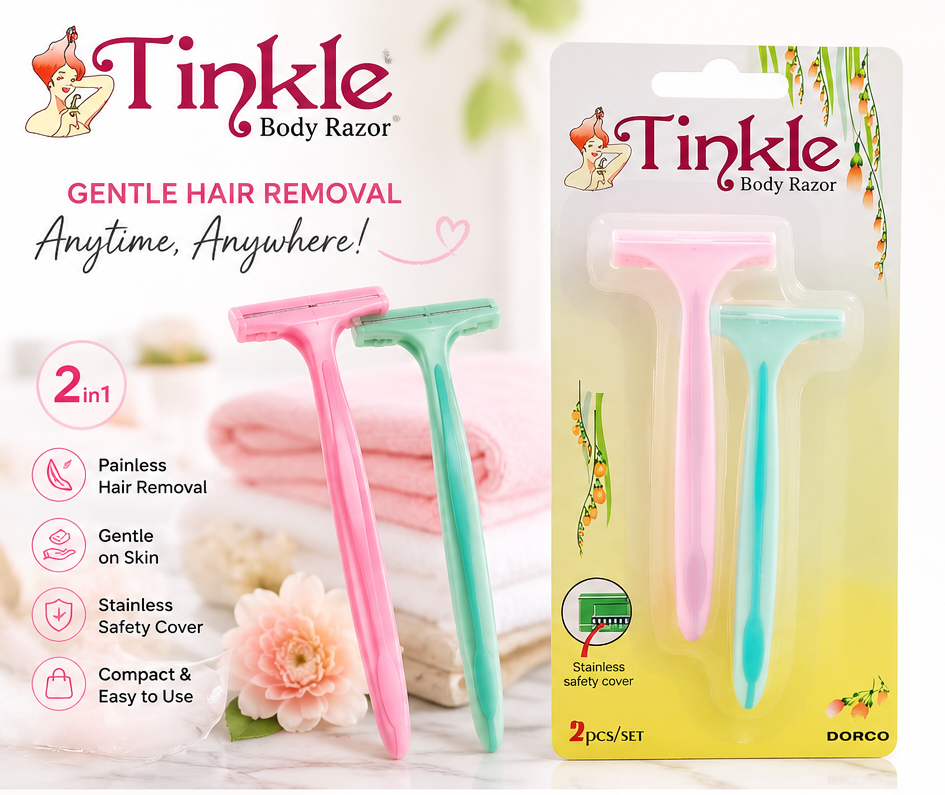 Tinkle Body Razor for Women 2 PCS Set | Facial & Body Hair Removal Razor | Eyebrow, Face, Arms, Legs & Bikini Area Shaving Razor | Stainless Steel Safety Cover | Reusable Portable Beauty Grooming Tool for Smooth & Precise Hair Removal