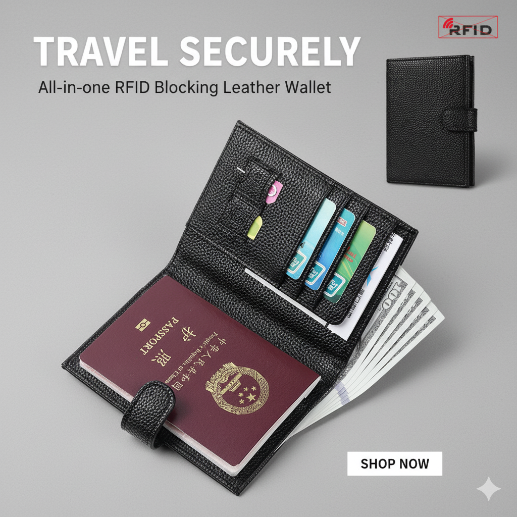 RFID anti-theft passport bag PU leather case simple and stylish multi-functional ID bag passport holder for traveling abroad