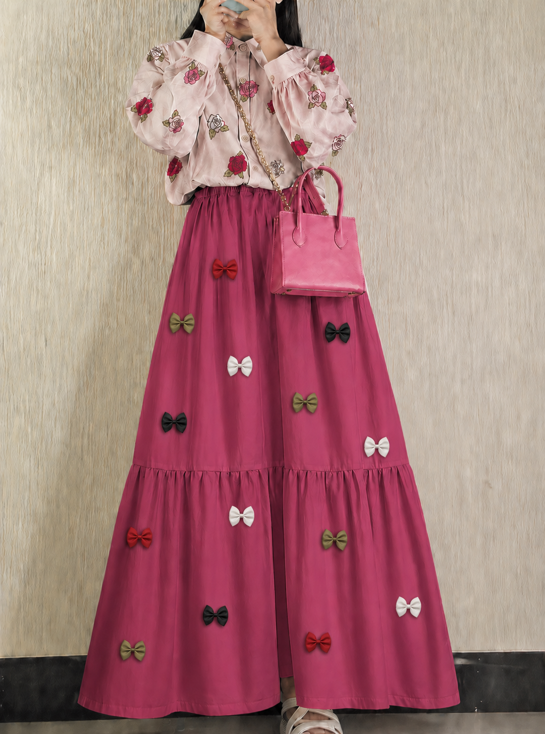 Girls Summer Floral Printed Shirt with Flowy Maxi Skirt 2-Piece Outfit Trendy Casual Girls Wear
