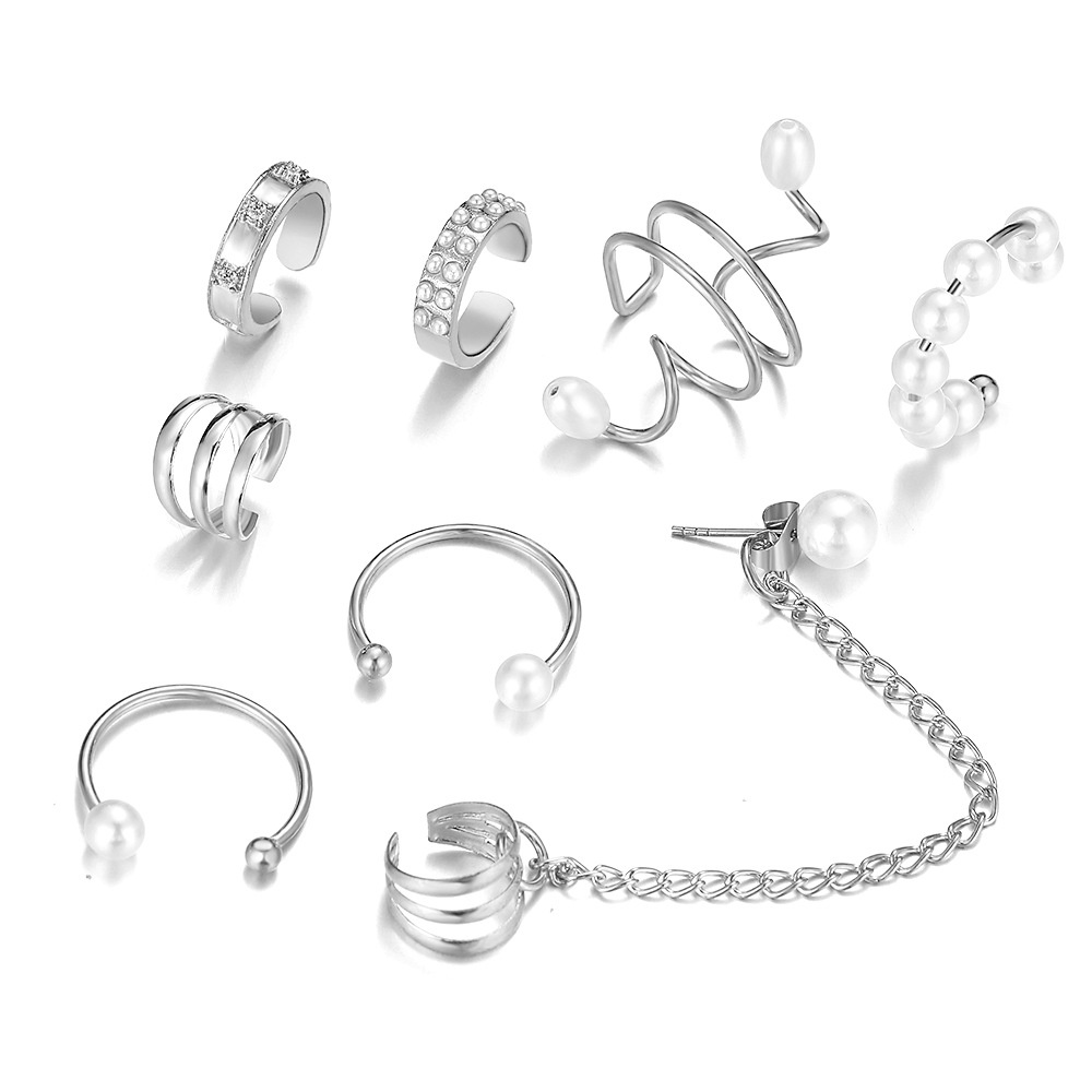 Gold Color Leaves Ear Cuff Black NonPiercing Ear Clip Earrings for