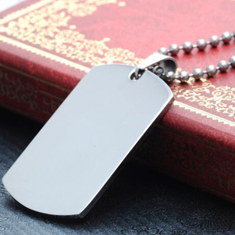 Plain Silver Stainless Steel Dog Tag Chain Pendant Necklace for Men