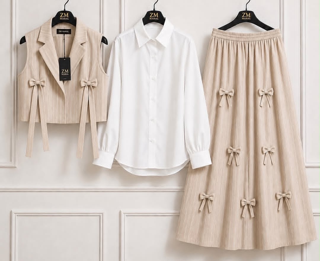 Girls Trendy Summer 3 Piece Co-Ord Set – Stylish Shirt & Midi Skirt Outfit for Casual & Daily Wear ✨