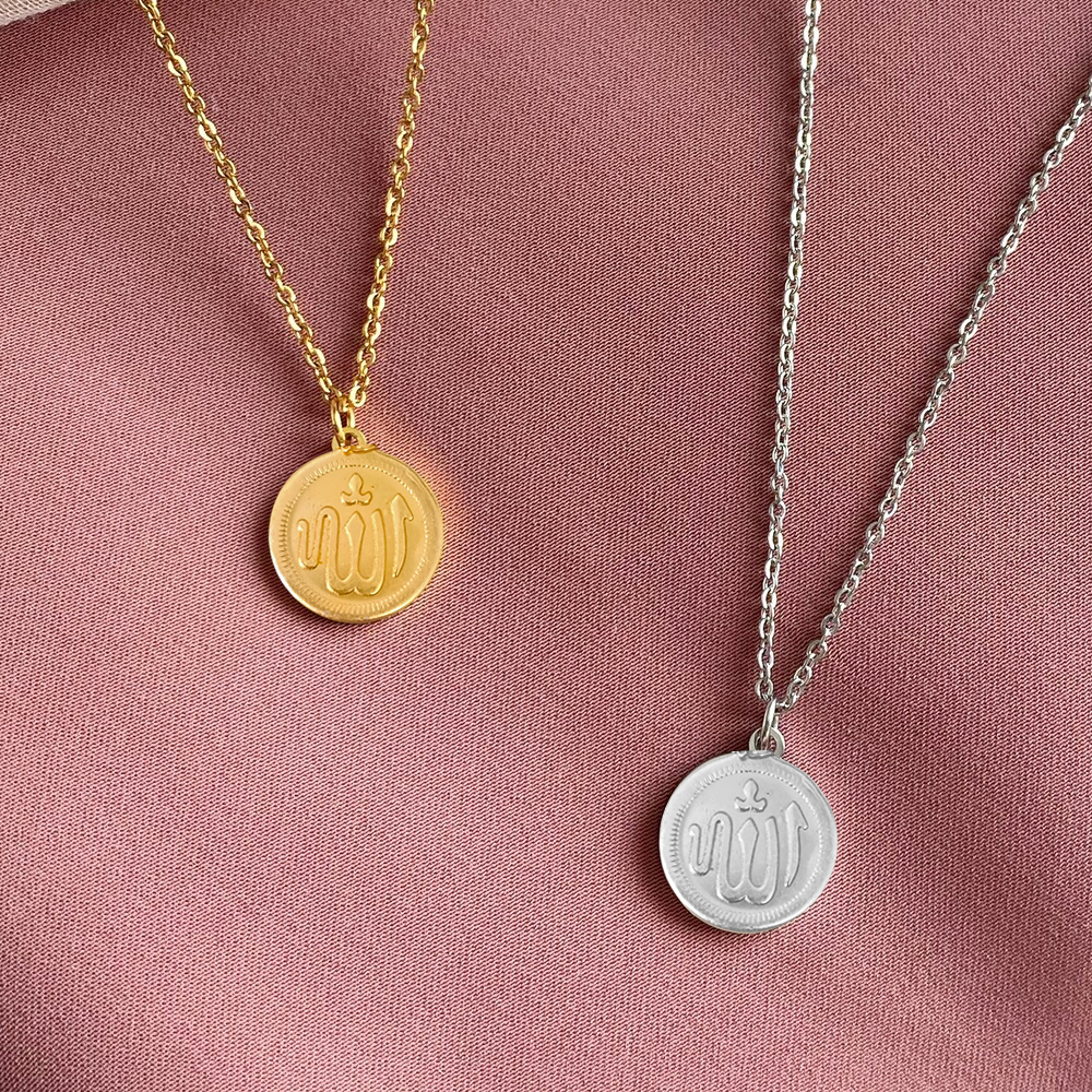 Coin Pendant Stylish Round Silver Golden Name Locket Jewelry Circle With Ball Beads Chain For Girls Boys Men Women Trendy Necklace Ladies Classic Simple Unisex Boy Girl Mens Temperament Jewellery Islamic Casual Nacklace Charming Fancy