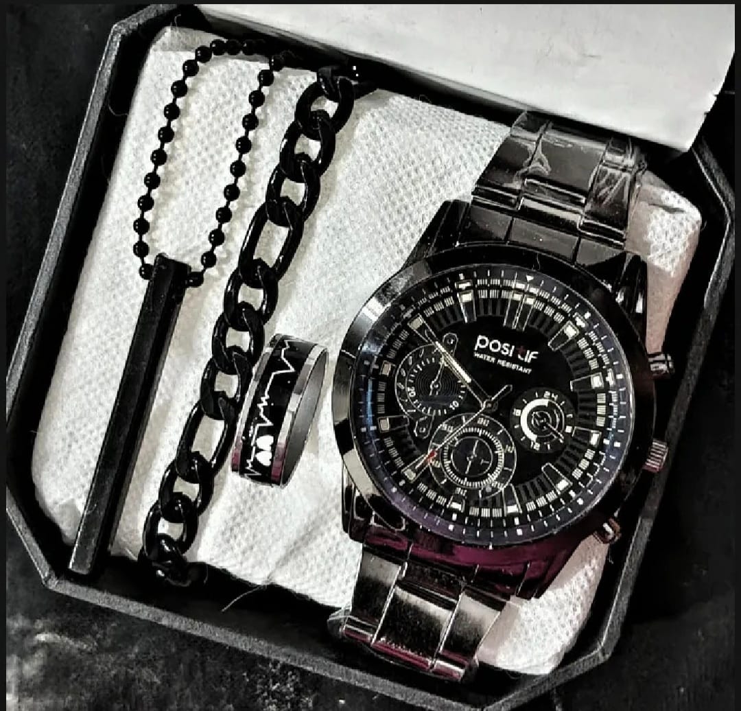 Mega Deal Men's Gift Wedding Watch Deal Top Class Casual High Quality Wrist Pack Of 5 Watch Black Color Deal Stainless steel Luxury Italian Cuban Link Bracelet For Men/Boys