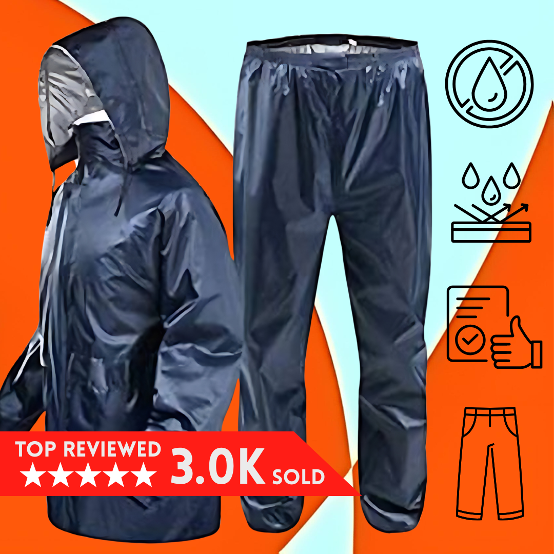 Rain Suit for Men / Waterproof Raincoat with Pants Parachute Fabric FOG SUIT Moisture proof rainwear, Lightweight 2 Pieces Hooded Coat and Trouser, fully Protector for Outdoor Activities - One Click-Pick