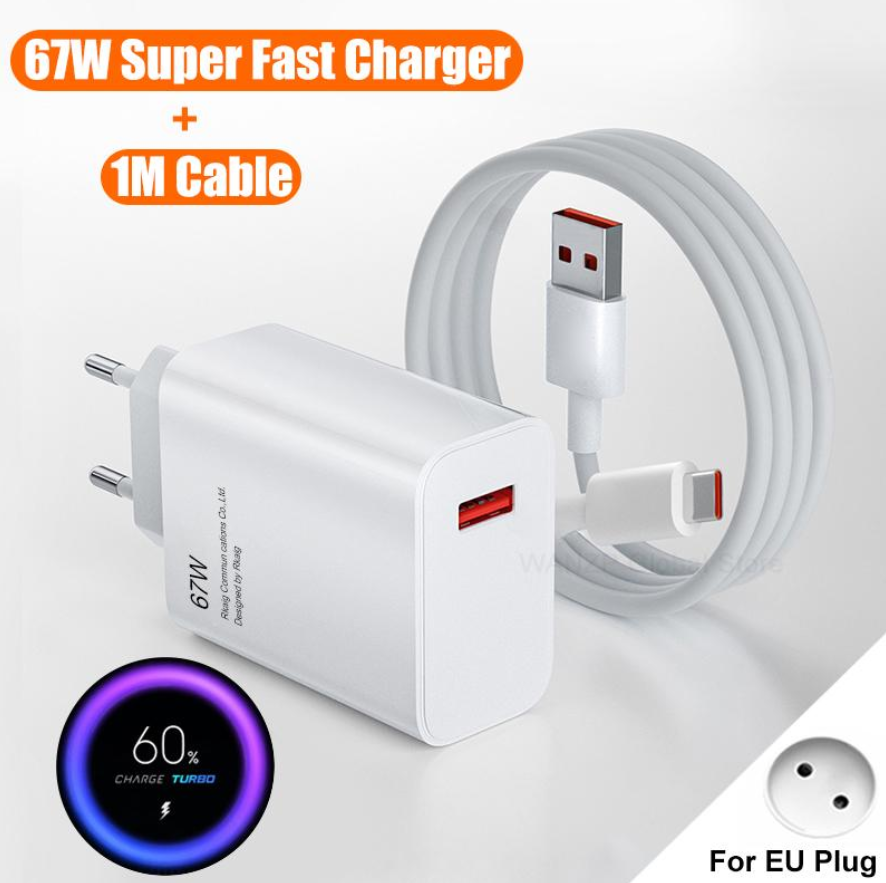 [Original] 6A Redmi_67W Turbo Wall Charger For Xiaomi 10 11 12 Lite 13T Redmi Note 10S 11T 12T 13 Pro POCO *Show Percentage* Charge With Type-C USB Charging Cable