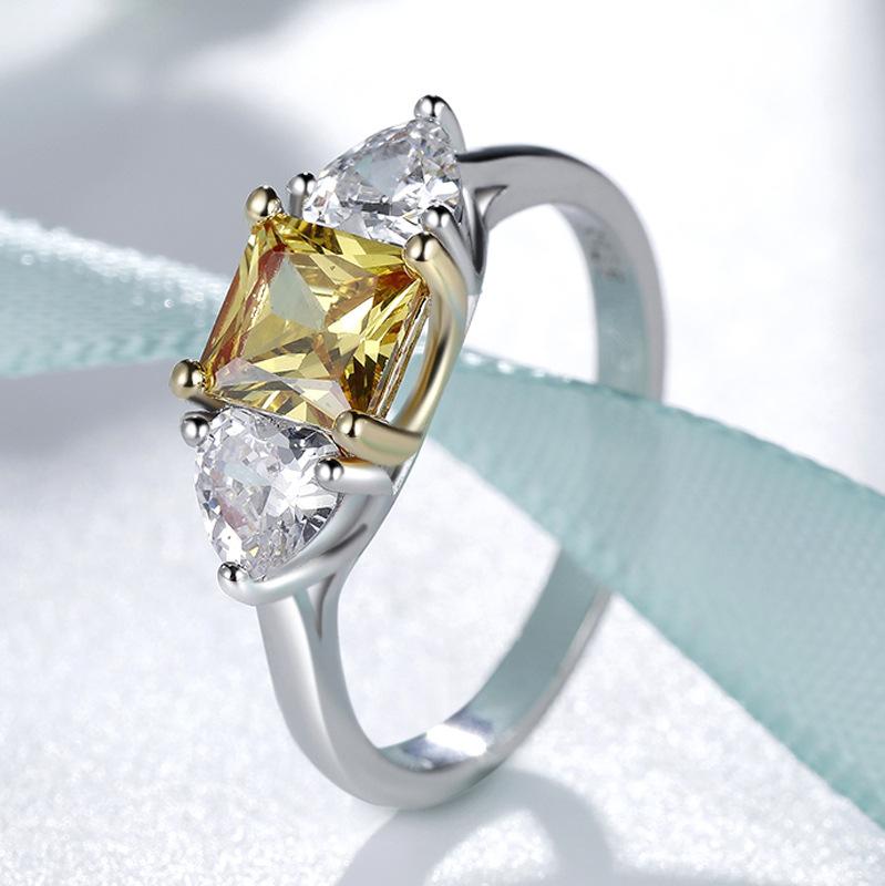 Fashion SS Classic Party Engagement Collection Yellow Crystal Zircon Rings for Girls & Women - XEYJZ296