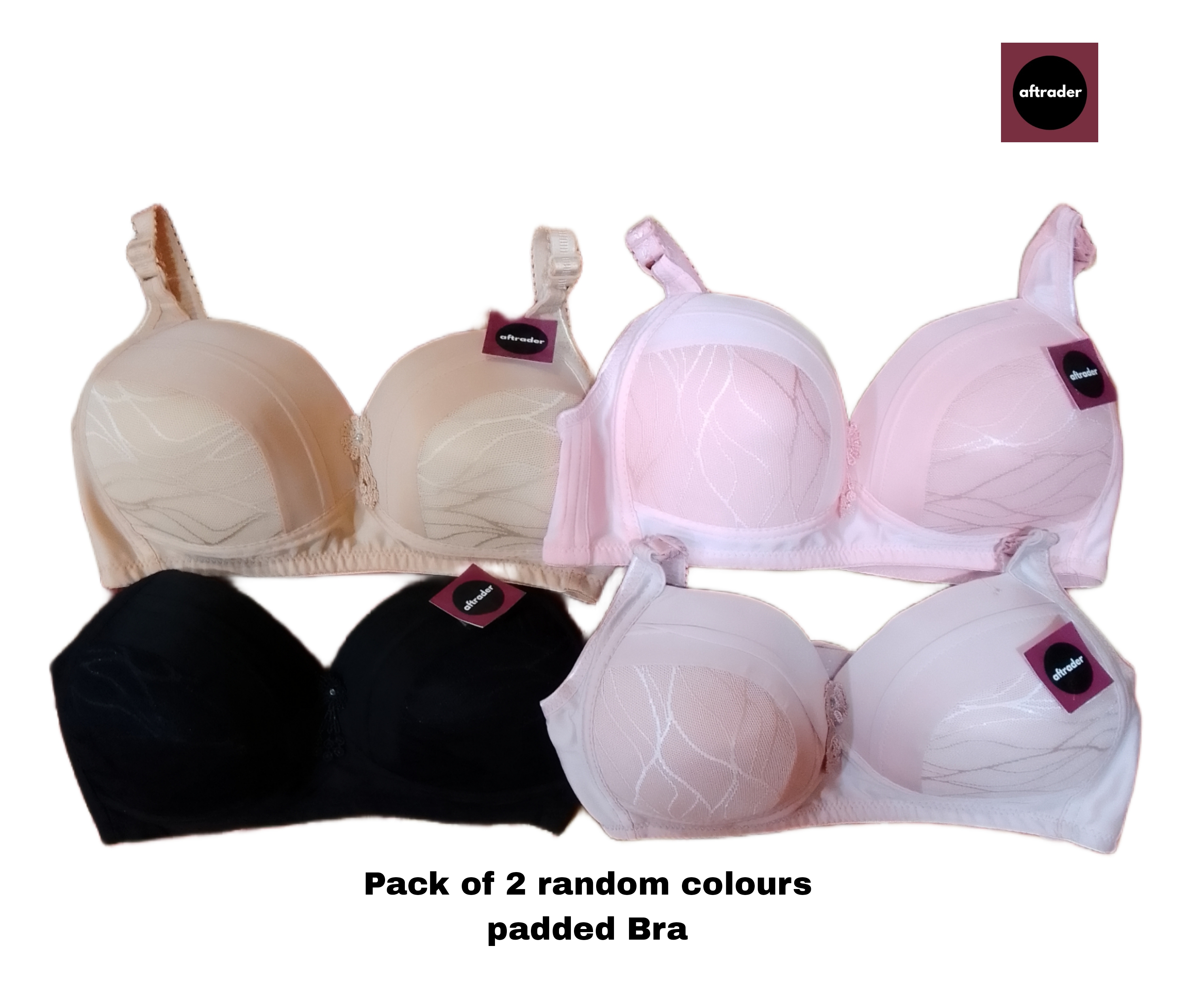 Pack of 02 Soft Foam Padded Bra for women girls ladies brazier blouse skin  black pink offwhite undergarments lingerie panties
