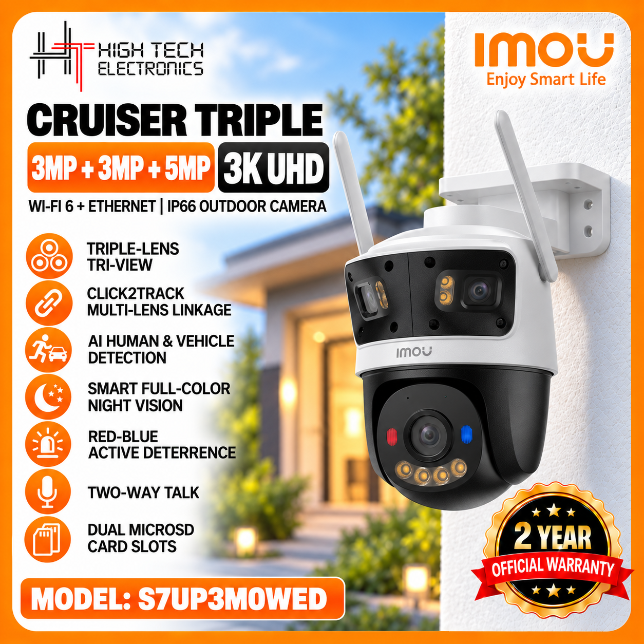 IMOU Cruiser-Triple Outdoor Security Camera 11MP HD Tri-View | Click2Track Multi-Lens | AIgo Play | Dual SD Slots | Waterproof Night Vision