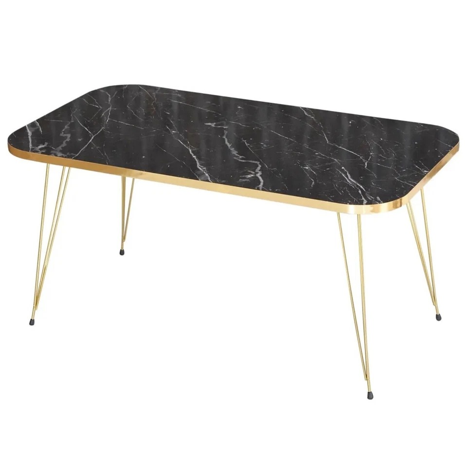 YES TO DECOR 4 PCS, Rectangular Coffee Table Set of 3 Modern Round Nesting Coffee Black Marble Table Set (Set of 4) Top Metal Legs 3 Table Set – Black Goldy Nesting nique Shapes, Luxury Geometric Design, Glossy Finish, Durable Living Room Furniture