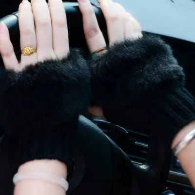 Fashion Women Faux Rabbit Fur Hand Wrist Warmer Winter Fingerless Knitted Gloves
