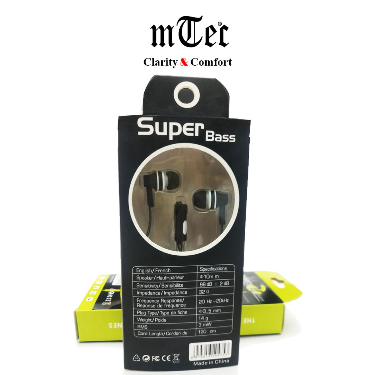 mTec Super Bass Earphones Stereo Sound Handsfree Wired Earphone With Mic