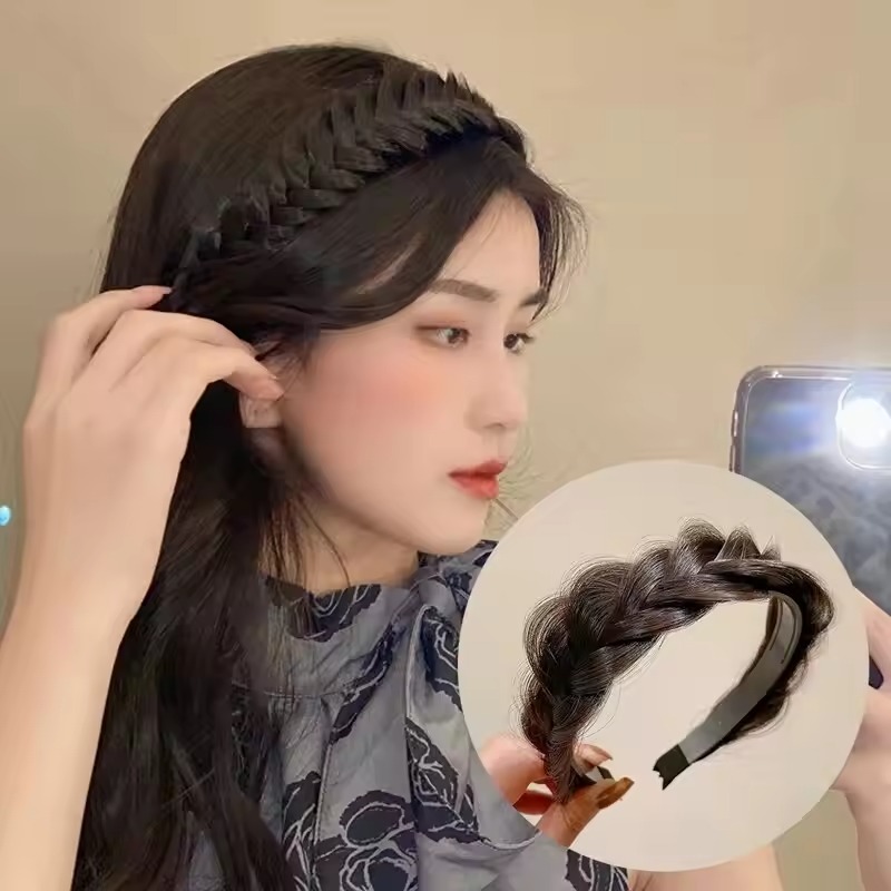 Lazy Wig Twist Headbands For Women Wide Fishbone Braids Hairbands Handmade Retro Head Hoop Hair Styling Headwear Accessories