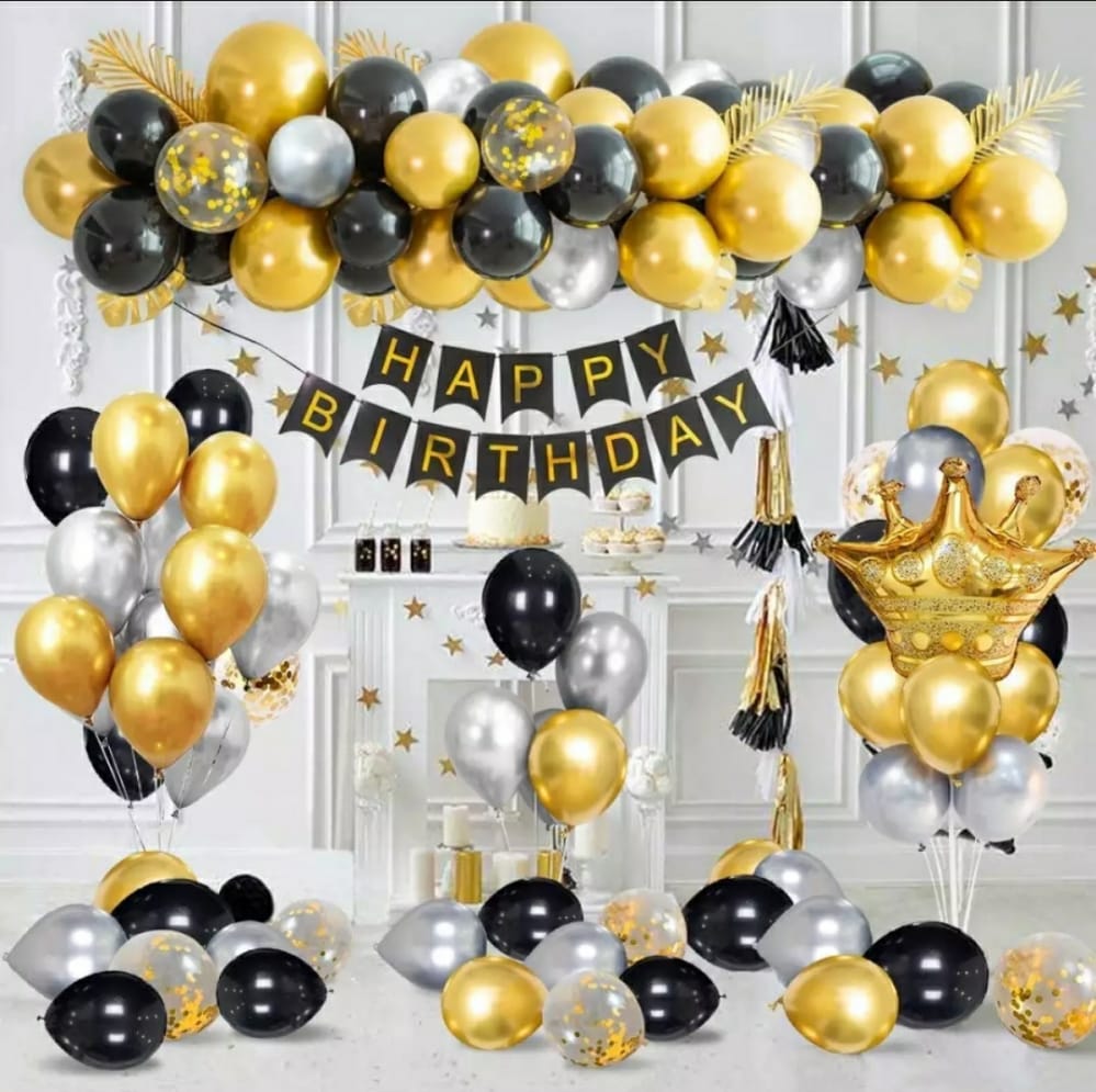 Happy Birthday Golden & Black Theme Complete Set ( Including Birthday ...