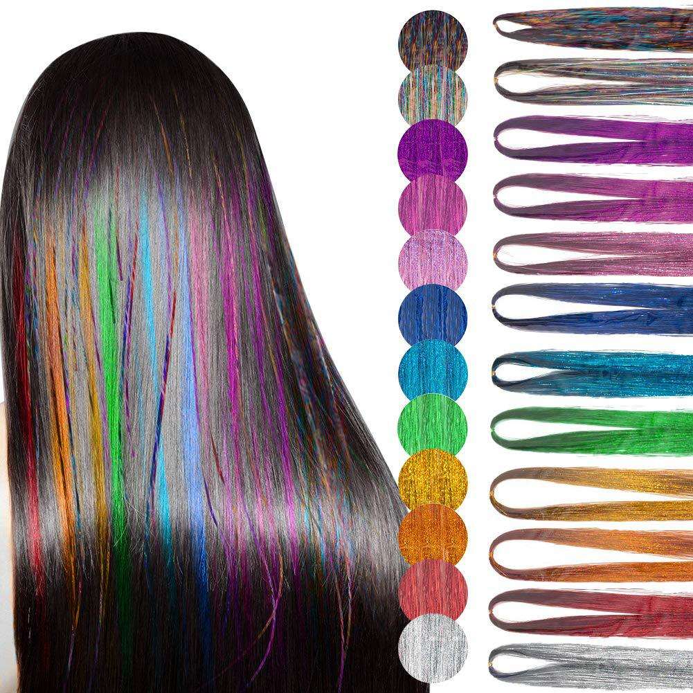 Glitter Hair Tinsel Extensions | Shiny Sparkle Hair Strands | Party, Festival & Fashion Hair Accessories | Multiple Colors