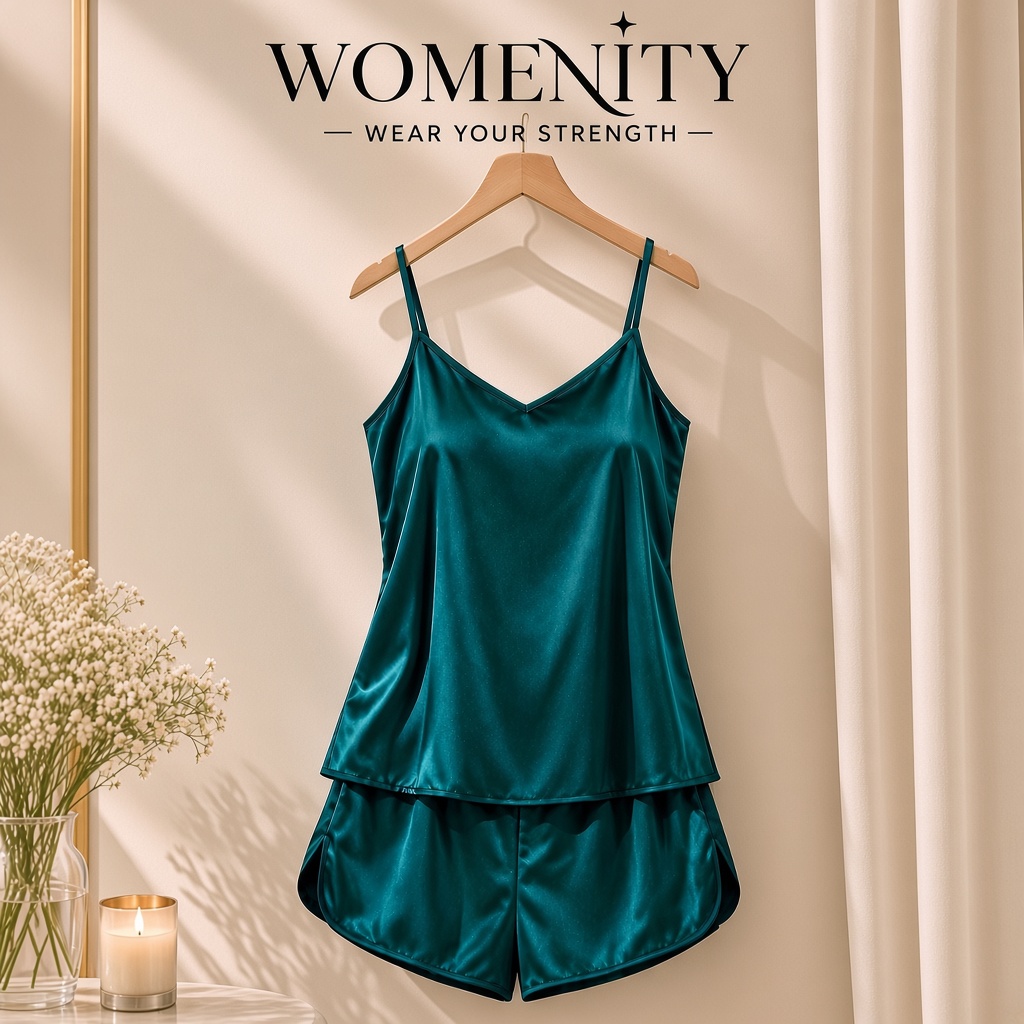Womenity Short Silk Silky Pajama Set For Women Night Dress for Girls Cami Top And Shorts Premium Matte Satin PJ Set Nighties For Women Sleepwear 2Pcs