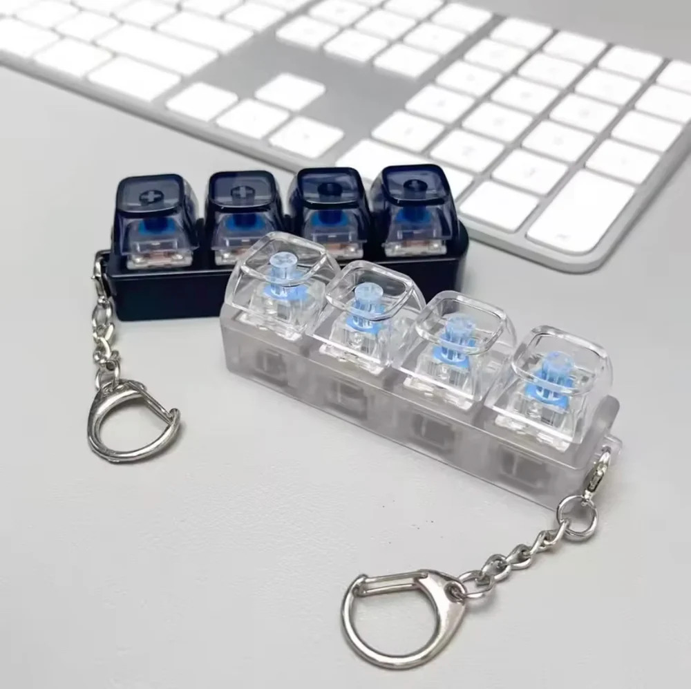 1/4 Key LED Light-Up Cat Keychain Keyboard Clickable Button Fidget Toy For Stress Anxiety Relief Phone Backpack Pendant Key Ring