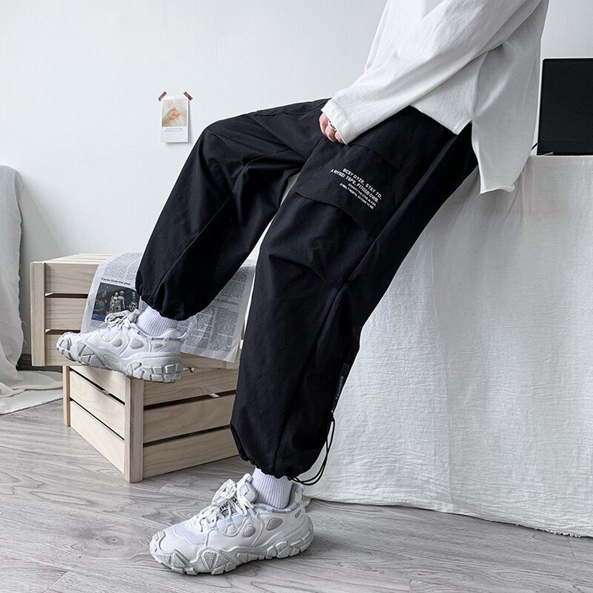 New Men's Big Pocket Cargo Harem Pants Casual Trousers Male Hip Hop Men  Jogger Sweatpants Fashion Streetwear Pants Oversized