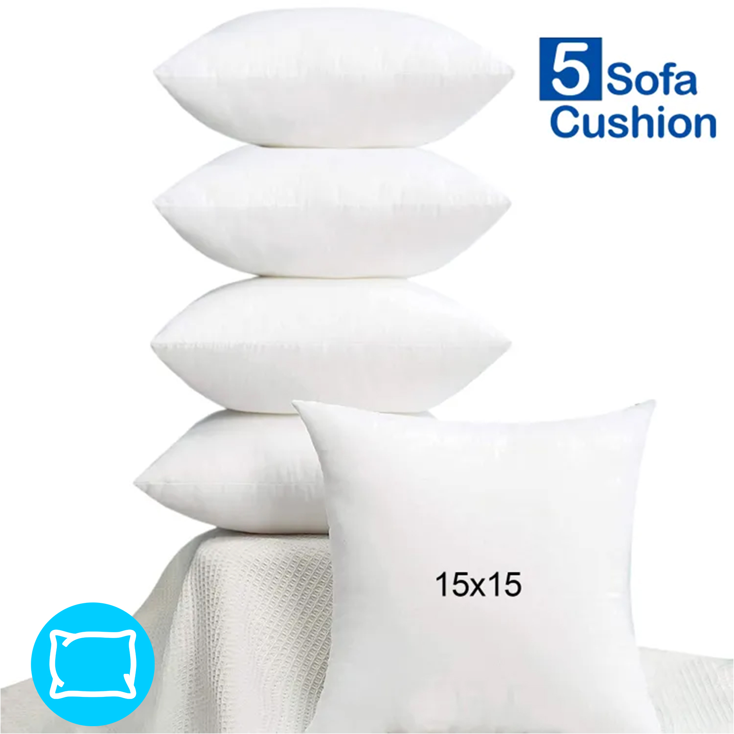 Sofa Cushion Set Pack of 5 White - Filled with Hollow ball Fiber