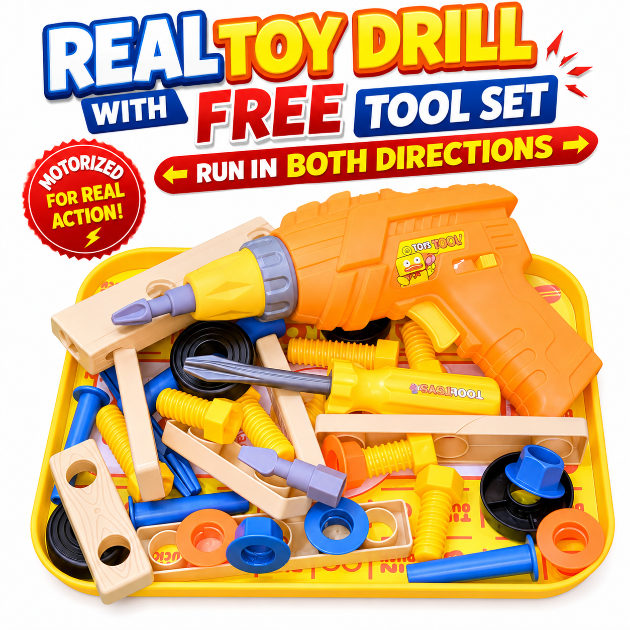 Kids Electric Drill Tool Set — DIY Construction Toolbox with Realistic Assembly Tools & Accessories | Educational STEM Engineering Kit for Pretend Play, Role-Play, Building & Skill-Building Toys for Boys & Girls | AL Rehman Traders