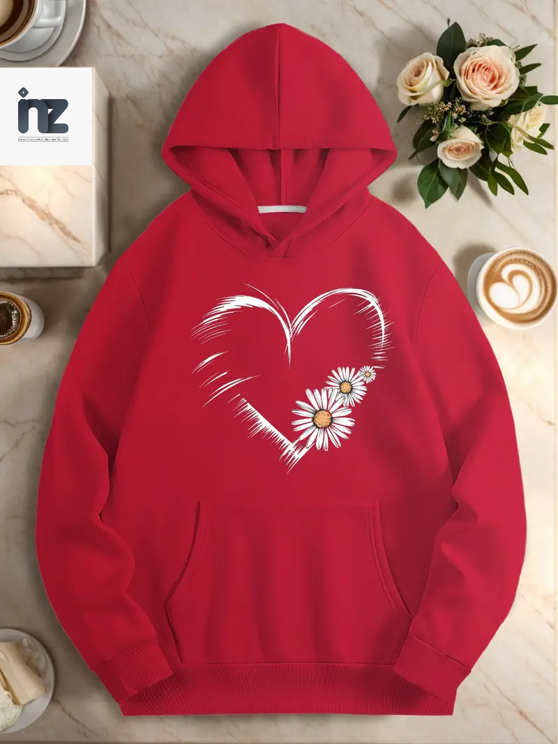 Women's Heart-Print Pullover Hoodie | Long Sleeves, Hood and Front Pocket | Multiple Designs | S-XL