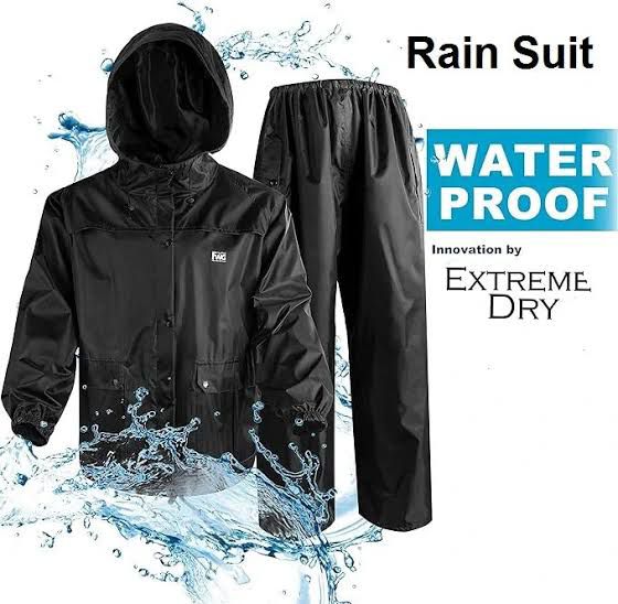 Rain Suit Set For Men Waterproof Polyester Fabric Lightweight Hooded Style Black Color