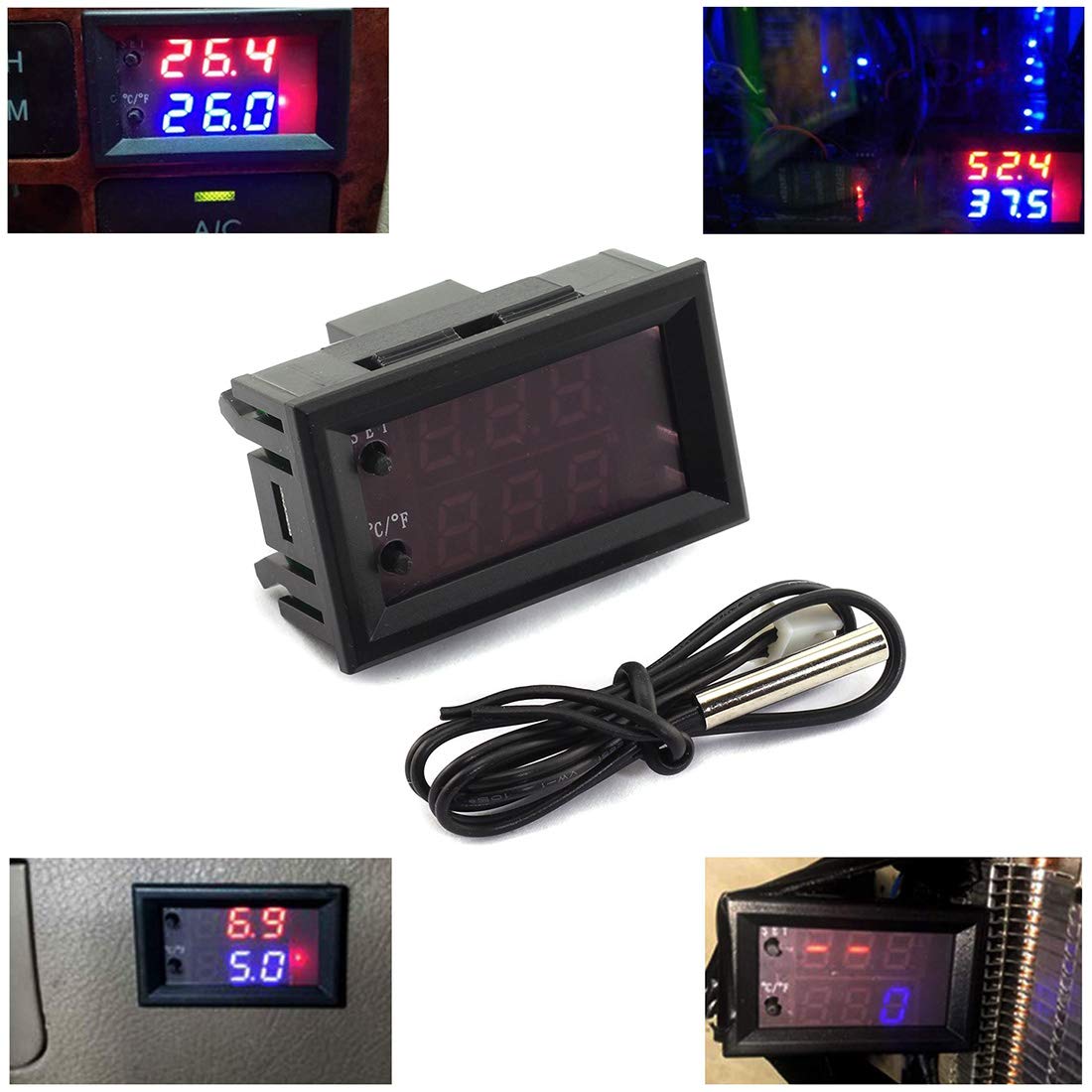 W1209WK (W2809) Temperature Controller -50 to 110 Celsius DC 12V Programmable Heating/Cooling Thermostat Control Switch Module NTC Waterproof Sensor Probe Dual Color LED Display Monitor For Incubator , Fish Tank Water Aquarium Temperature w1209 wk