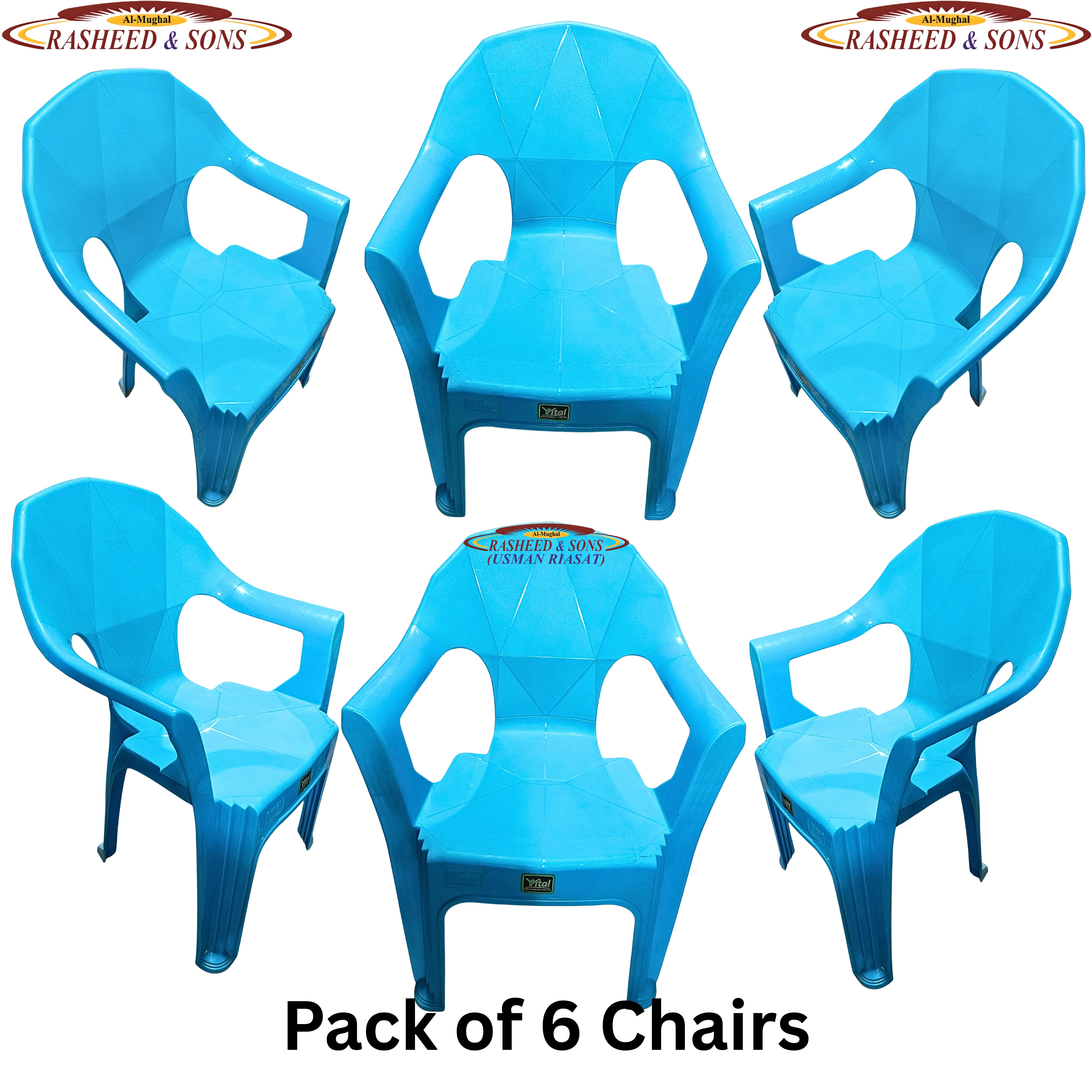 100% Pure Plastic Diamond Chair Set – Garden Patio Balcony Arm Chair – Rasheed & Sons Modern Plastic Chairs – Pack of 1, 2, 4, 6 with Fixed Table or Folding Tabl