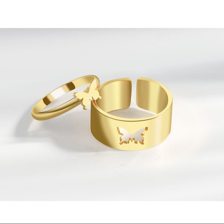 Trendy Butterfly Rings for Men & Women - Lover Pack of 2 Open Adjustable Rings for Couples - Couples Ring