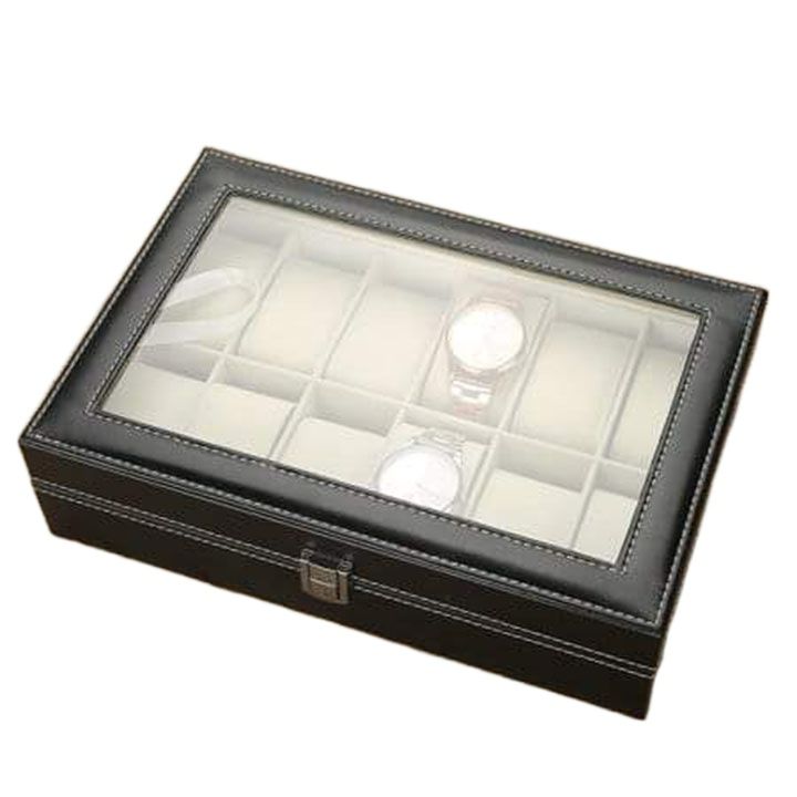 Myle Cart Watch Storage Organizer Box 3/6/10/12 Grids PU Leather Display Case for Watches & Jewelry, Black