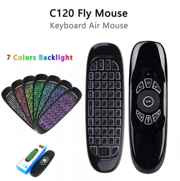 C120 Airmouse Remote with Voice & RGB Lights - Rechargeable Airmouse - C120 Airmouse for LCD - C120 AirMouse for Android Box - Remote Control for Android LED, Smart Tv,  Smart Boxes, PC, Laptops - C120 Remote Control - Airmouse with Keyboard - C120 Remote