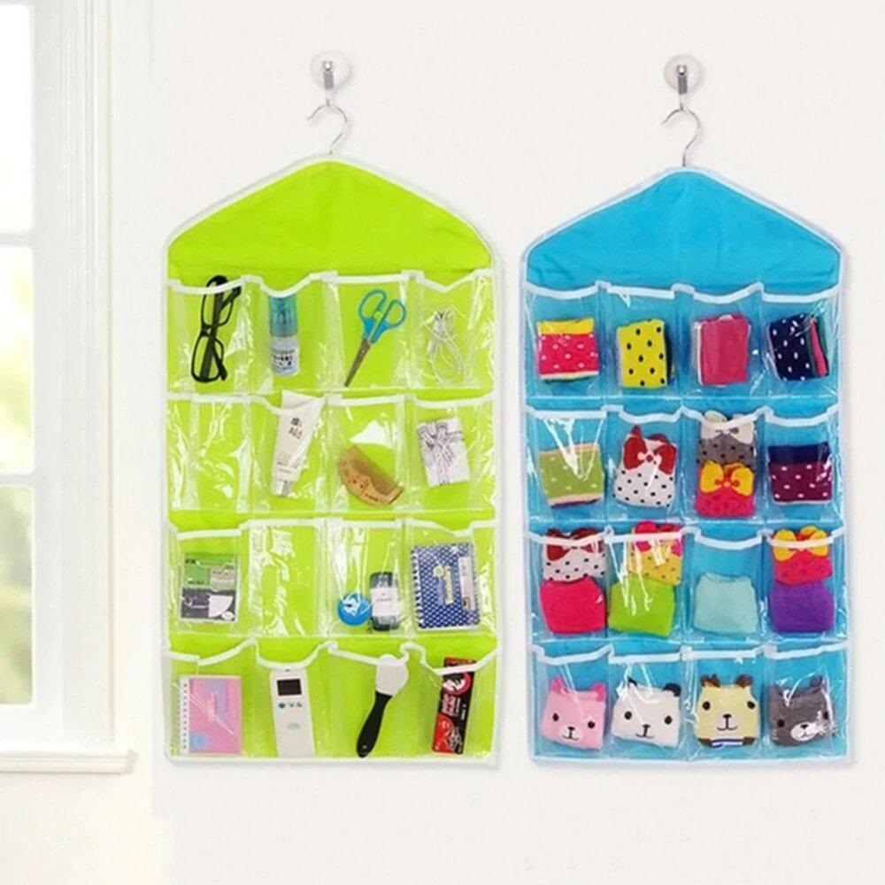 ColorSweet Candy Color Wardrobe Wall Mounted 16 Grid Storage Bag For Clothing Socks Pants And Stuffed Plush Toys