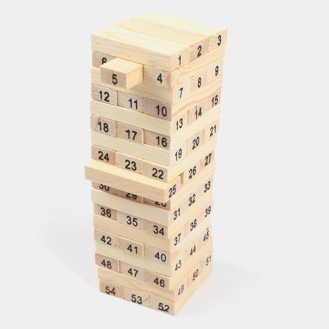 Number Jenga Wooden Stacking Game for Kids & Adults Blocks 54 Pieces with Dice