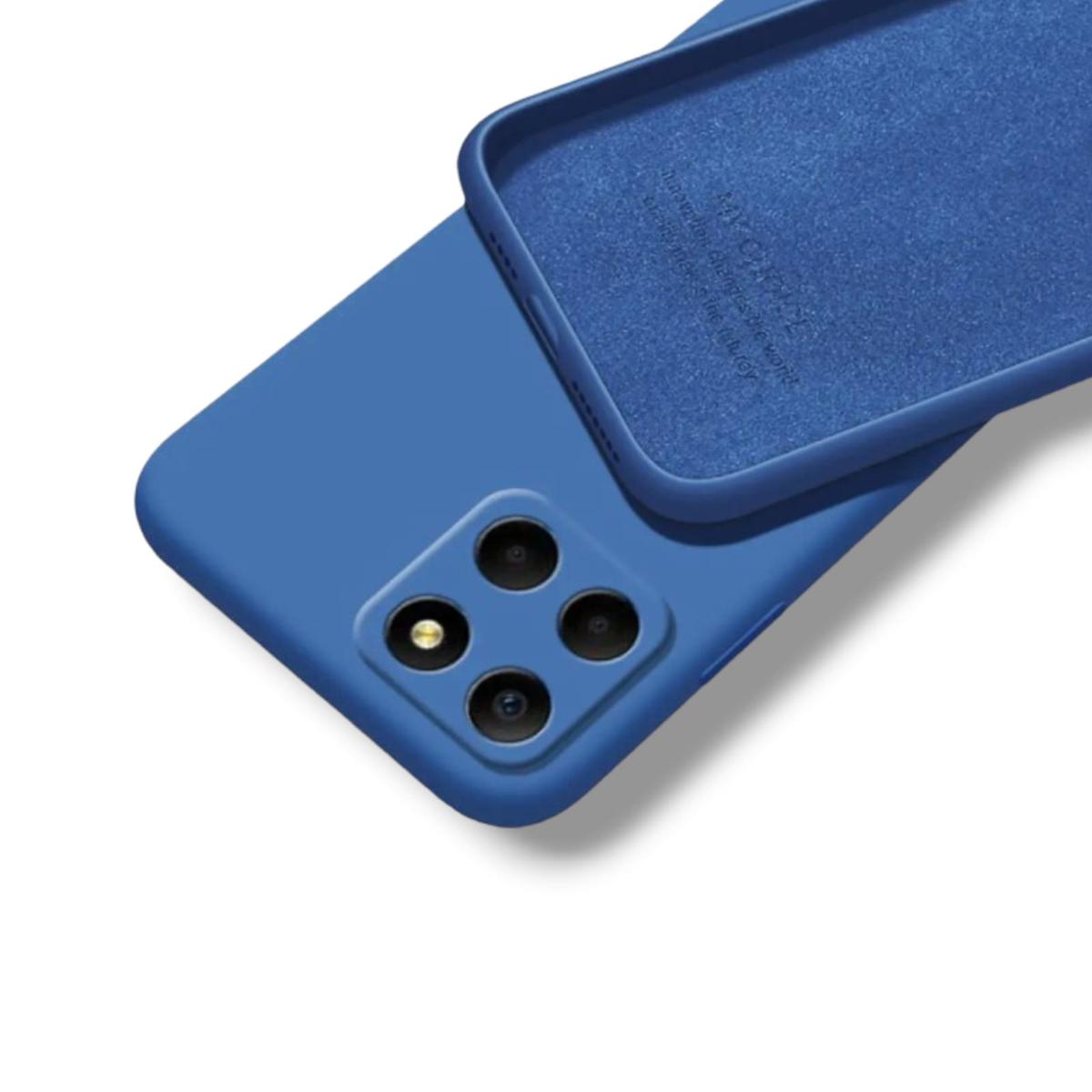 Cover Per Honor X6a, Custodia (Case) In Silicone TPU Morbido Con Retro Trasparente Opaco Antiurto E Antiscivolo - Design Semplice, Pulsanti Colorati - Blu